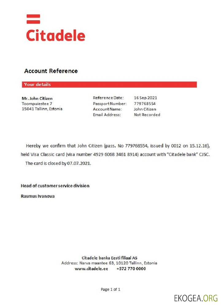 Référence Estonie , Citadele , closure